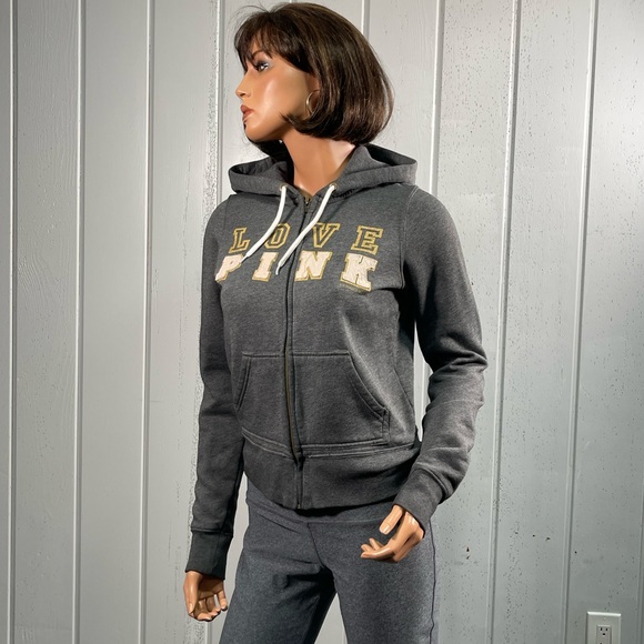 *PINK Victoria's Secret Women's Gray Zip Up Hoodie Jacket Sz S - Picture 11 of 13